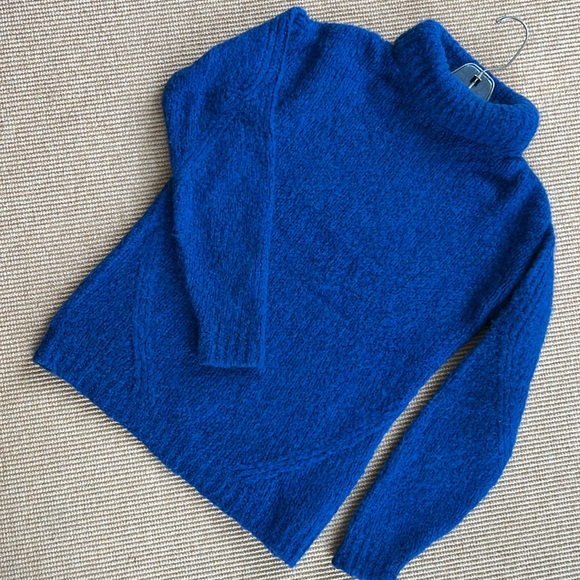 Tibi Sweaters - Tibi Alpaca Blend Blue Turtleneck Tunic Length Sweater